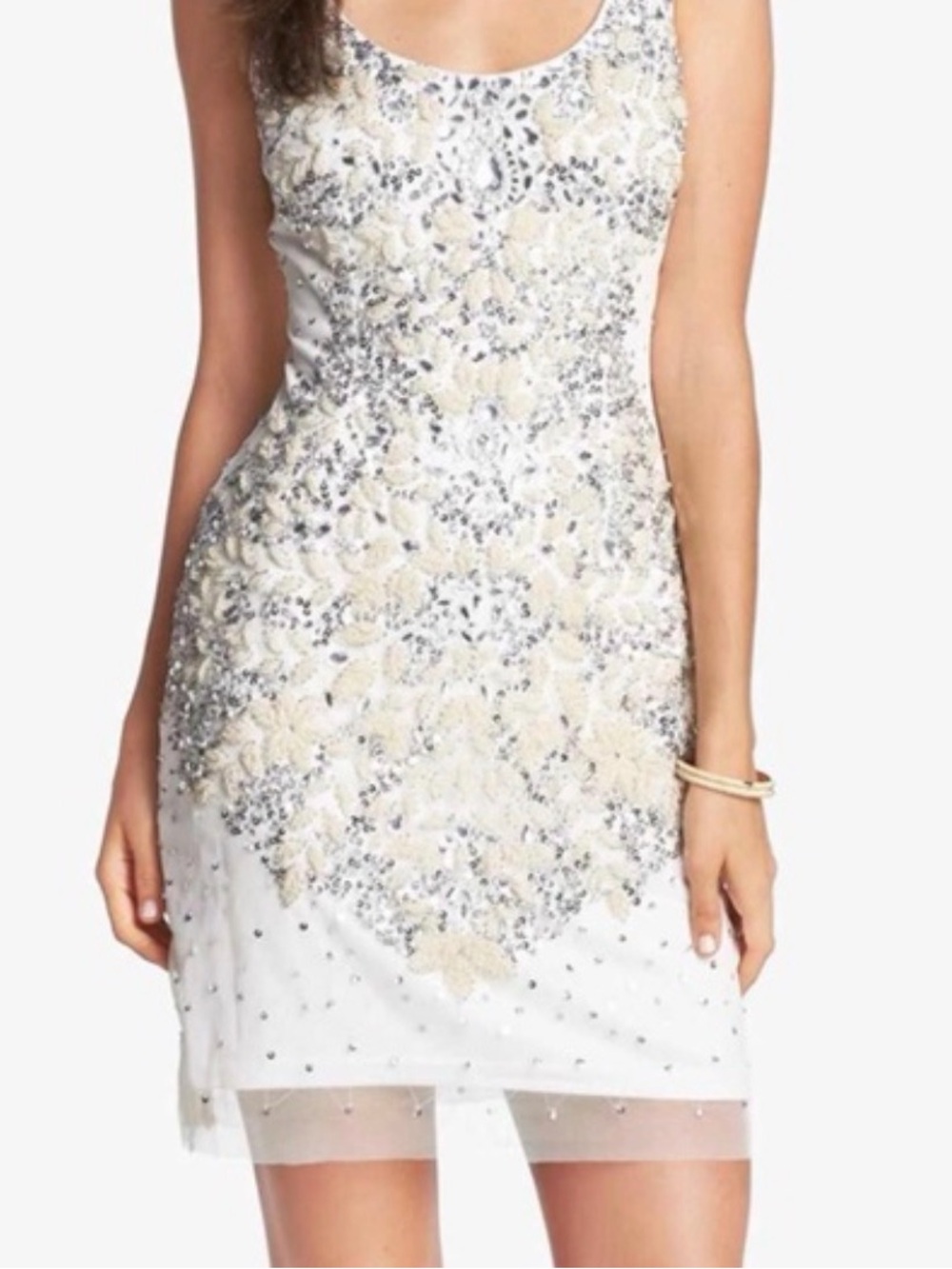 Adrianna Papell Embellished White Beaded  Cocktail Dress sz 2